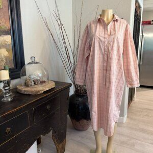 TREASURE & BOND Pink Brown & White Plaid SHIRT DRESS